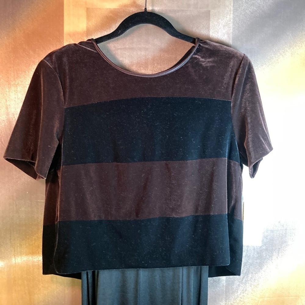 VINTAGE 80’s velvet and satin jumpsuit. Brown and black size 6p NWT B2